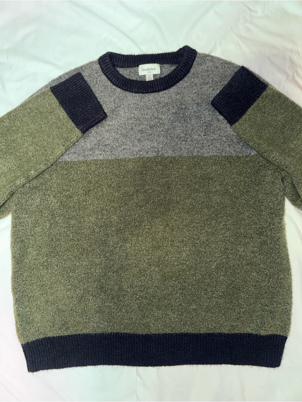 Goodfellow & Co Olive and Gray Block Crewneck Sweater with Black Trim